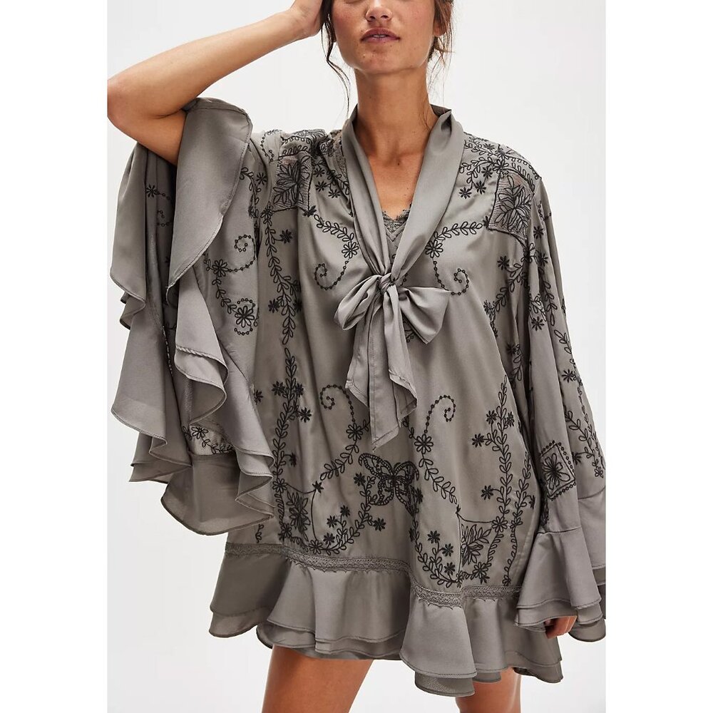 Free People Gray Embroidered Ruffle Mini Dress - Picture 6 of 11